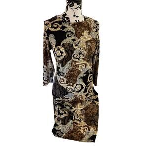 JM Studio by John Meyer Women’s size medium brown paisley LS Dress stretchy